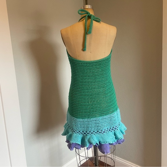 SHEIN- SZ M Green Purple Turquoise Halter Swimsuit Cover Up Dress - Picture 2 of 10